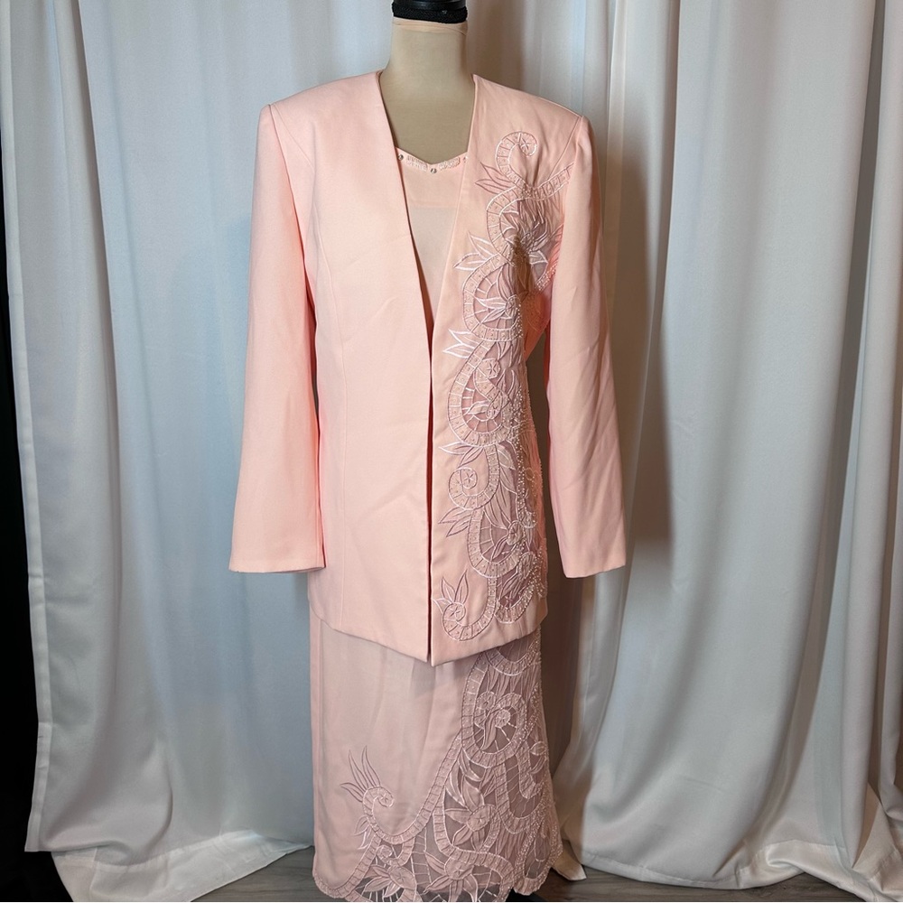 Moshita Couture Skirt Top & Jacket Set Sz 16 Beaded Embroidered Mesh Wedding MOB